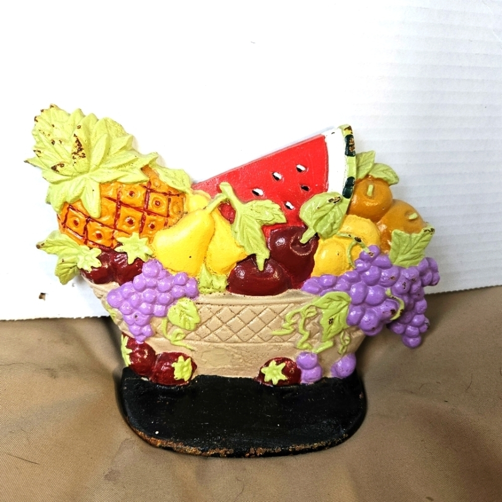 Vintage Cast Iron Colorful Fruit Basket Door Stop